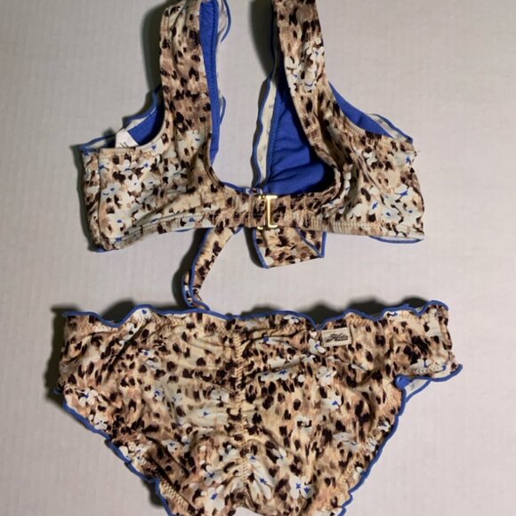 Hobie Girl's Sz 7 2Pc Cheetah Animal Print Ruffle Edges Hipster Swimwear (I) - Picture 5 of 8